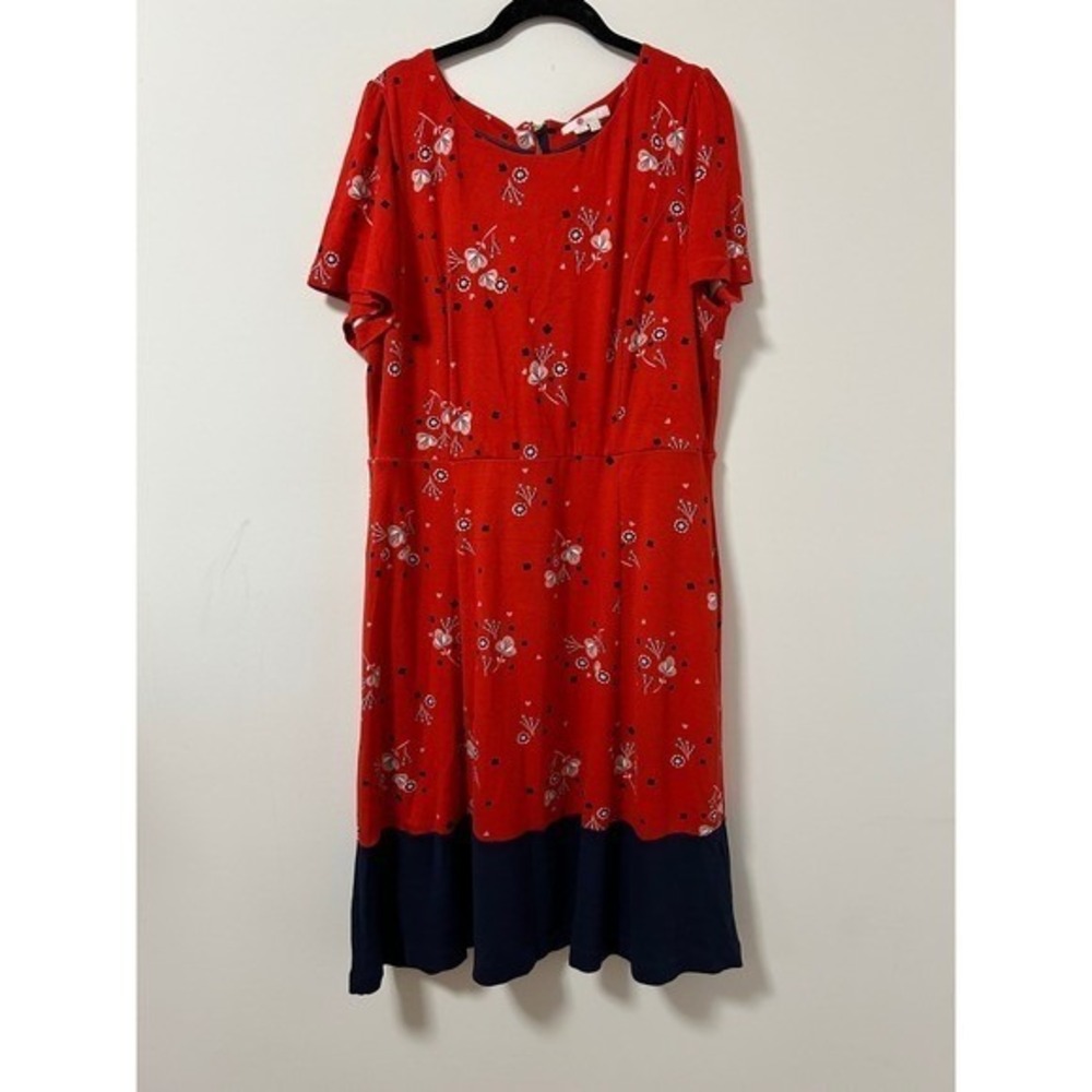 Boden‎ Red Floral Fit Flare Dress UK 20R US 16R Short Sleeve Knee Length